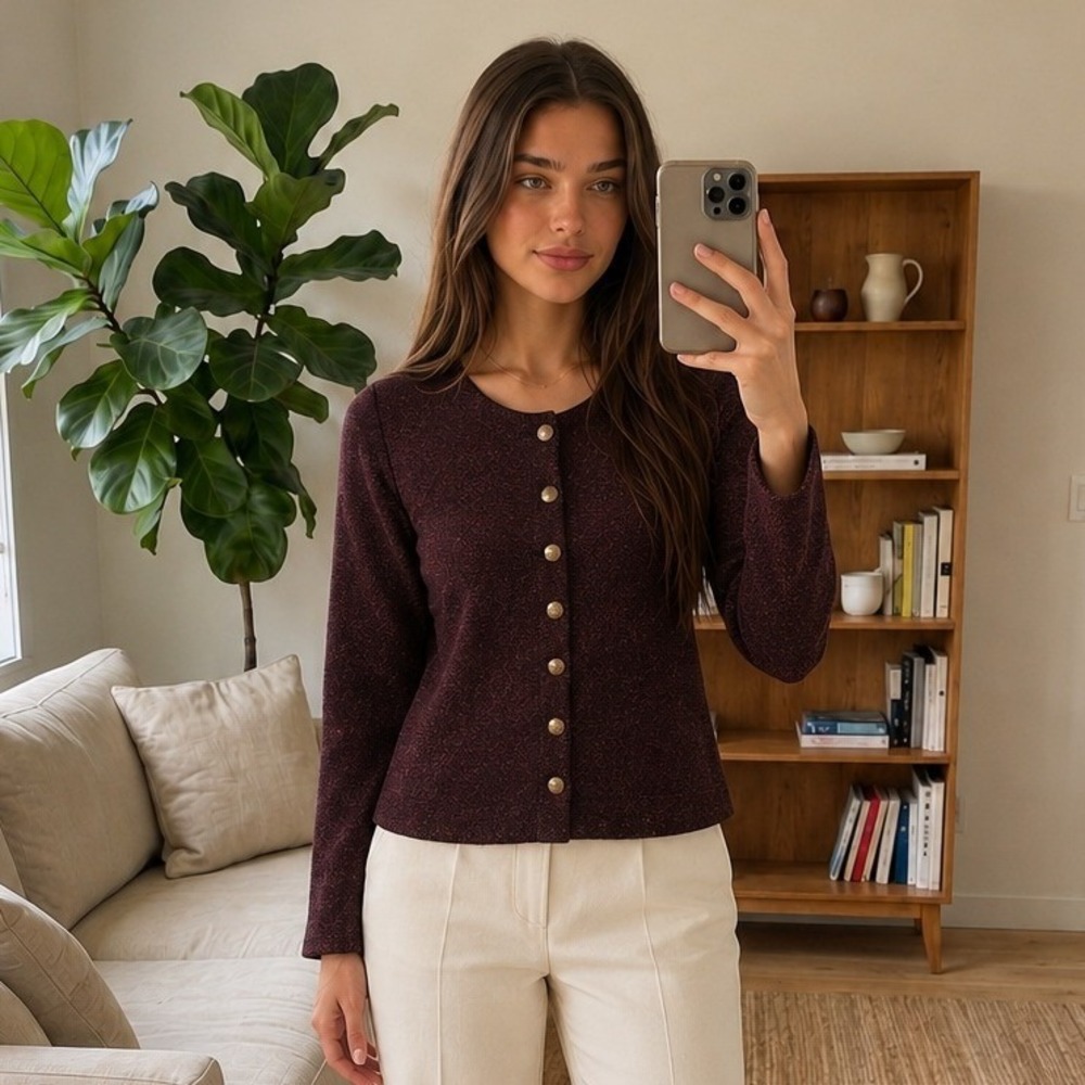 Vintage LL Bean Womens Cardigan M Burgundy Preppy Old Money Retro